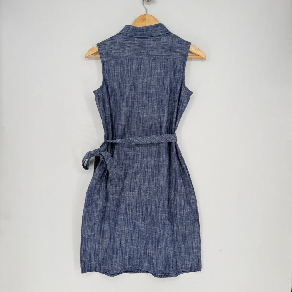 Tommy Hilfiger Shirt Dress Women 2 Blue Sleeveless Belted Preppy Coastal NEW